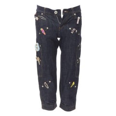 raro Moschino Jeans Jeans vintage in denim scuro con fermaglio ricamato cargo IT38 XS