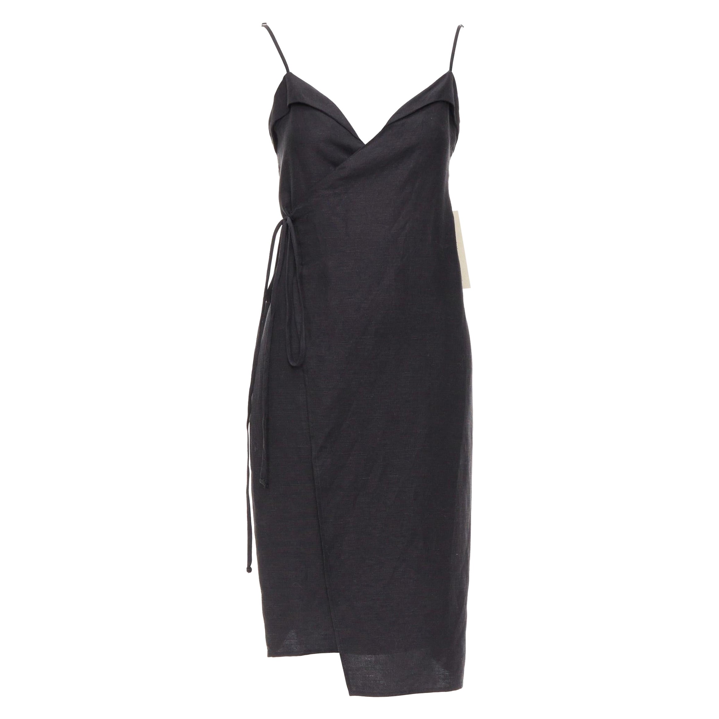 REFORMATION Crus black tencel linen V neck wrap dress XS For Sale