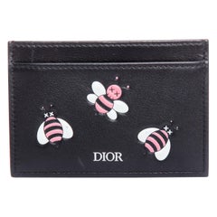 DIOR KAWS 201k pink bee XX black leather cardholder