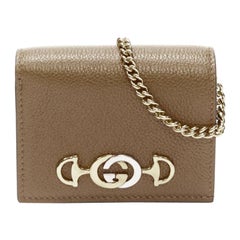 GUCCI 570660 Zumi brown leather GG Horsebit bi-fold wallet on chain nano bag