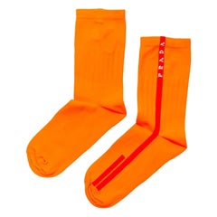 PRADA Linea Rossa neon orange red line logo cotton socks nylon pouch