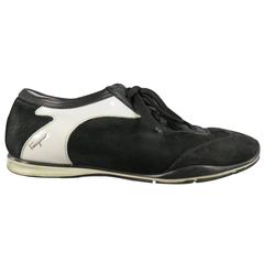 Men's SALVATORE FERRAGAMO Size 8 Black & White Suede Sneakers 7