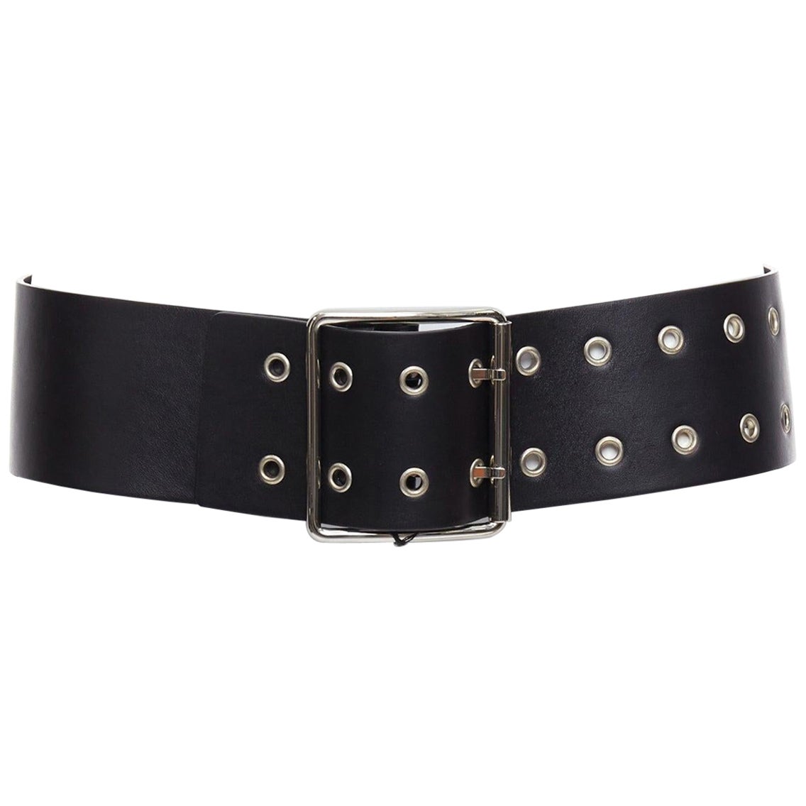 VERSUS VERSACE black leather silver grommet wide leather belt 34" For Sale