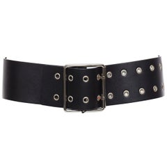 VERSUS VERSACE black leather silver grommet wide leather belt 34"