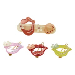 CHIC & MODE Alexandre Zouari colourful crystal singing lips flowers clips X4