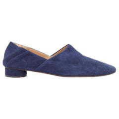 THE ROW Noelle navy suede collapsible heel block heel loafers EU38