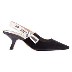 DIOR Jadior black velvet comma heel cream logo slingback pump EU35