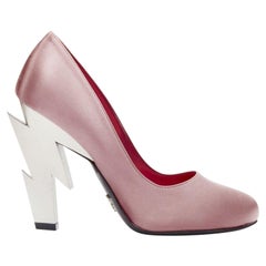 PRADA Lightning Bolt Rosa Seide Satin Silber Metallabsatz Pumpe EU38
