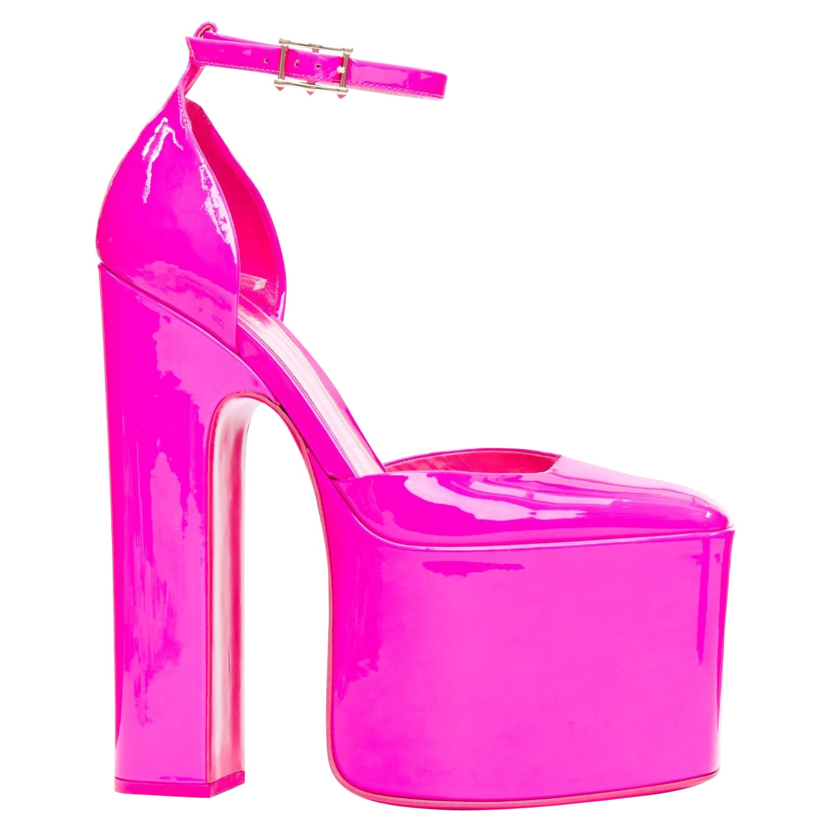 VALENTINO Runway Discobox 180 hot pink patent platform ankle strap heels EU37.5 For Sale