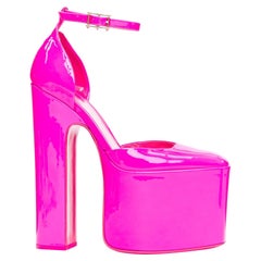 VALENTINO Runway Discobox 180 hot pink patent platform ankle strap heels EU37.5