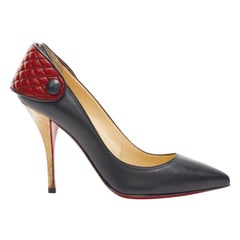 CHRISTIAN LOUBOUTIN Huguetta 100 black quilted strap back gold heel EU36