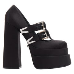 VERSACE Runway Aevitas 155 noir satin bondage boucle double plateforme EU38