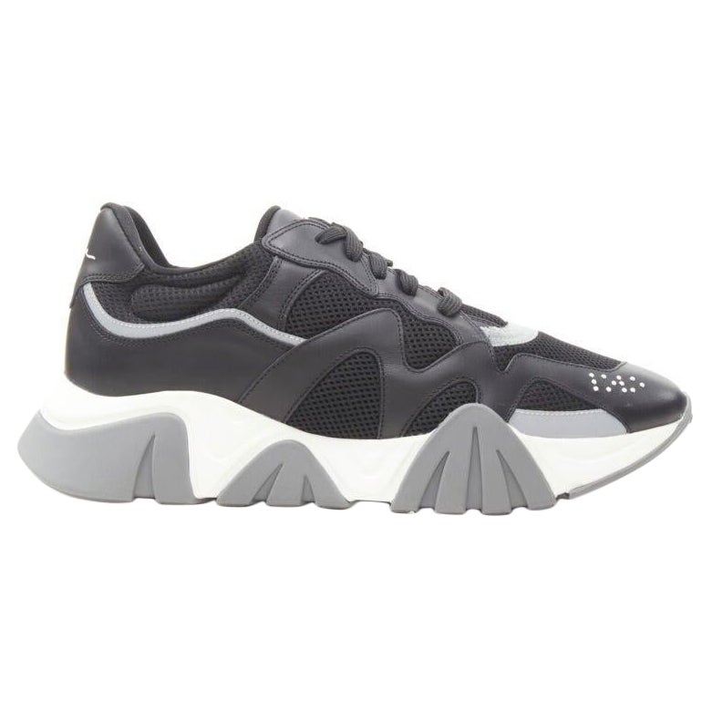 VERSACE Squalo black leather mesh chunky sneakers D41 EU45.5 US12.5 For Sale