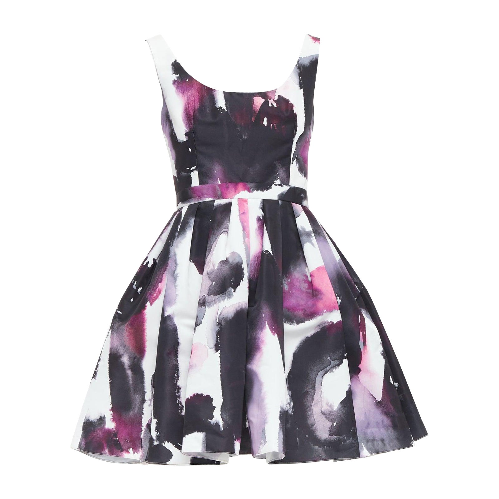 ALEXANDER MCQUEEN purple watercolor Graffiti print flared short dress IT38 For Sale