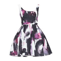 ALEXANDER MCQUEEN purple watercolor Graffiti print flared short dress IT38