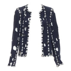 CHANEL 2011 Runway Punk distressed holey navy tweed jacket FR46 XXL
