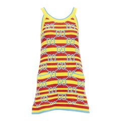 GUCCI yellow red blue GG monogram jacquard striped knit dress XS