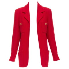 vintage CHANEL 1992 29 lipstick red tweed woven gold button 4 pocket jacket