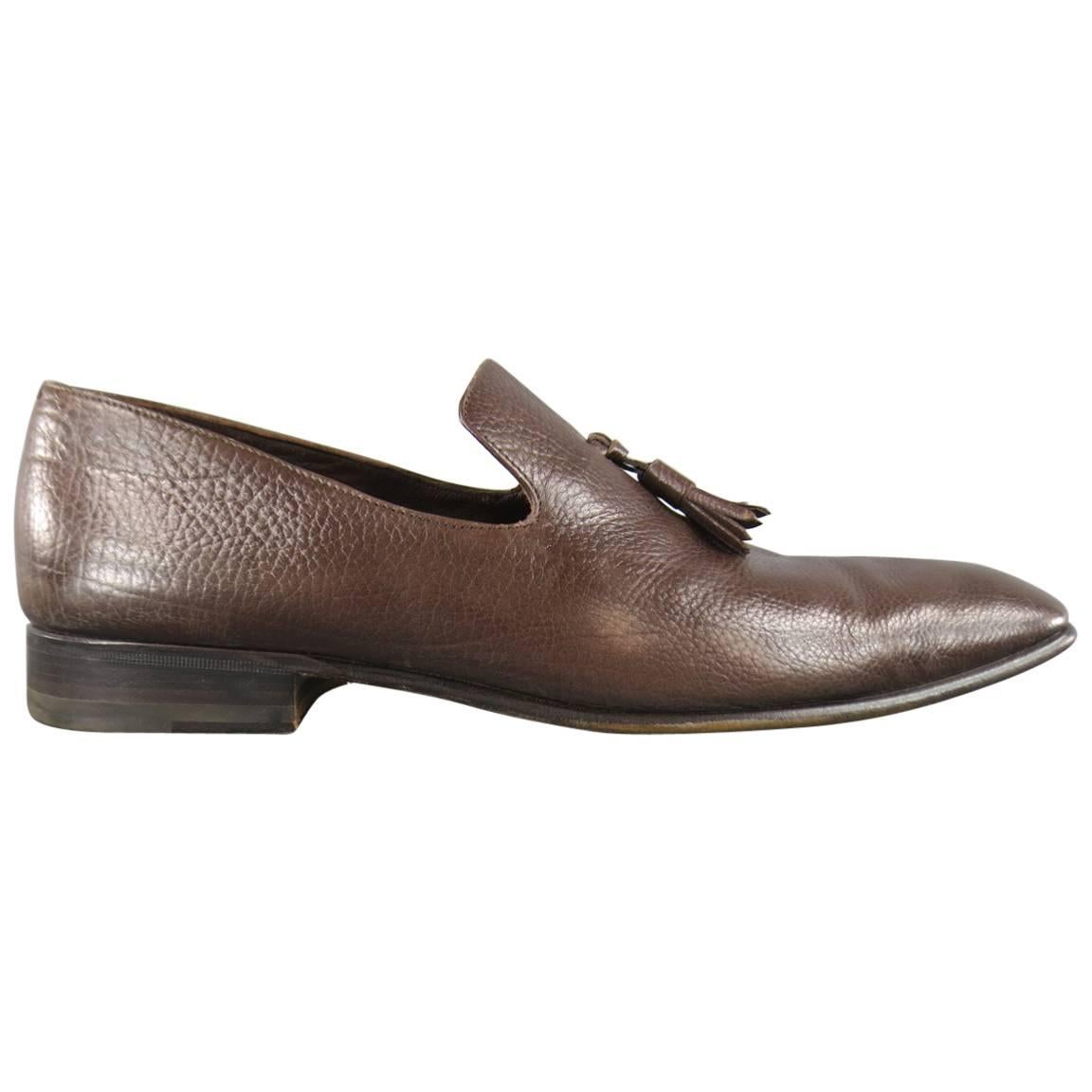 Men's YVES SAINT LAURENT Size 7.5 Brown Leather Tassel Loafers