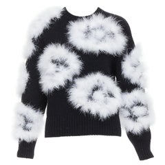 CHANEL 23A Runway white turkey feather black cashmere sweater FR38 M