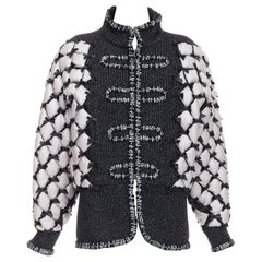CHANEL Brasserie Runway black tweed white quilted tromp loeil layered jacket