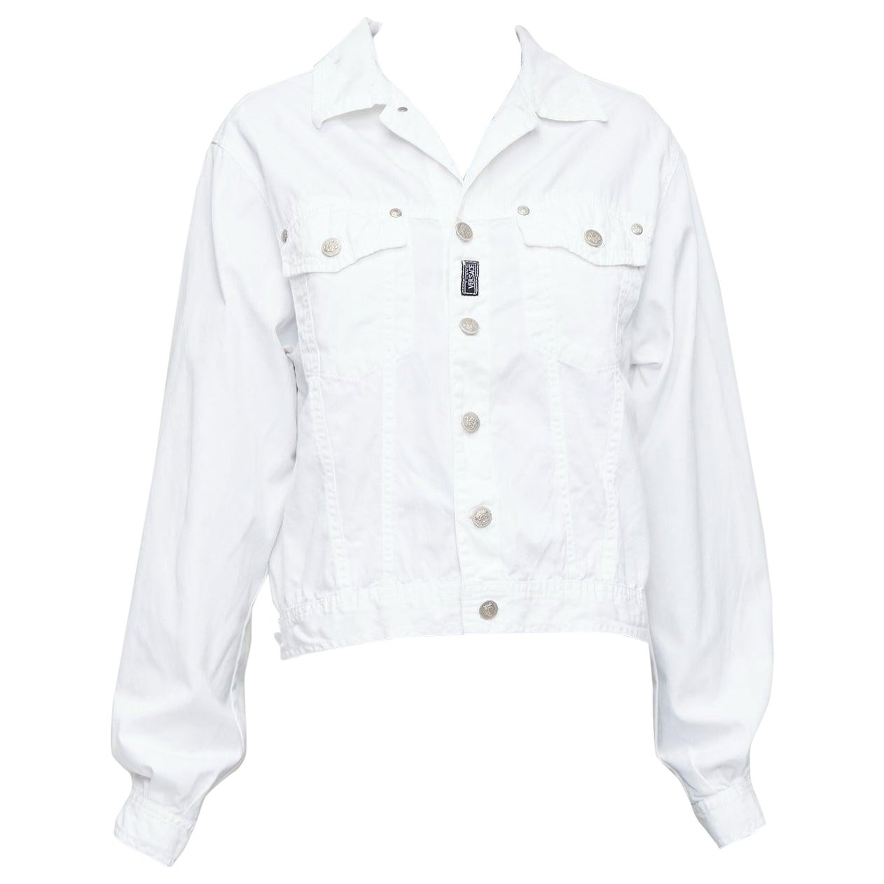 VERSACE YOUNG Vintage white silver medusa logo button jacket For Sale