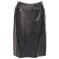 PRADA Vintage black leather darted knee minimal pencil skirt IT40 S