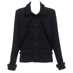 Chanel Runway noir tweed tressé frange garniture trompette veste 4 poches superposées