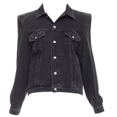 Balenciaga Demna, giacca boxy in denim lavato grigio, con spalla in metallo, FR38
