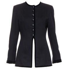 VALENTINO Vintage black wool velvet trim faceted button jacket UK10 M