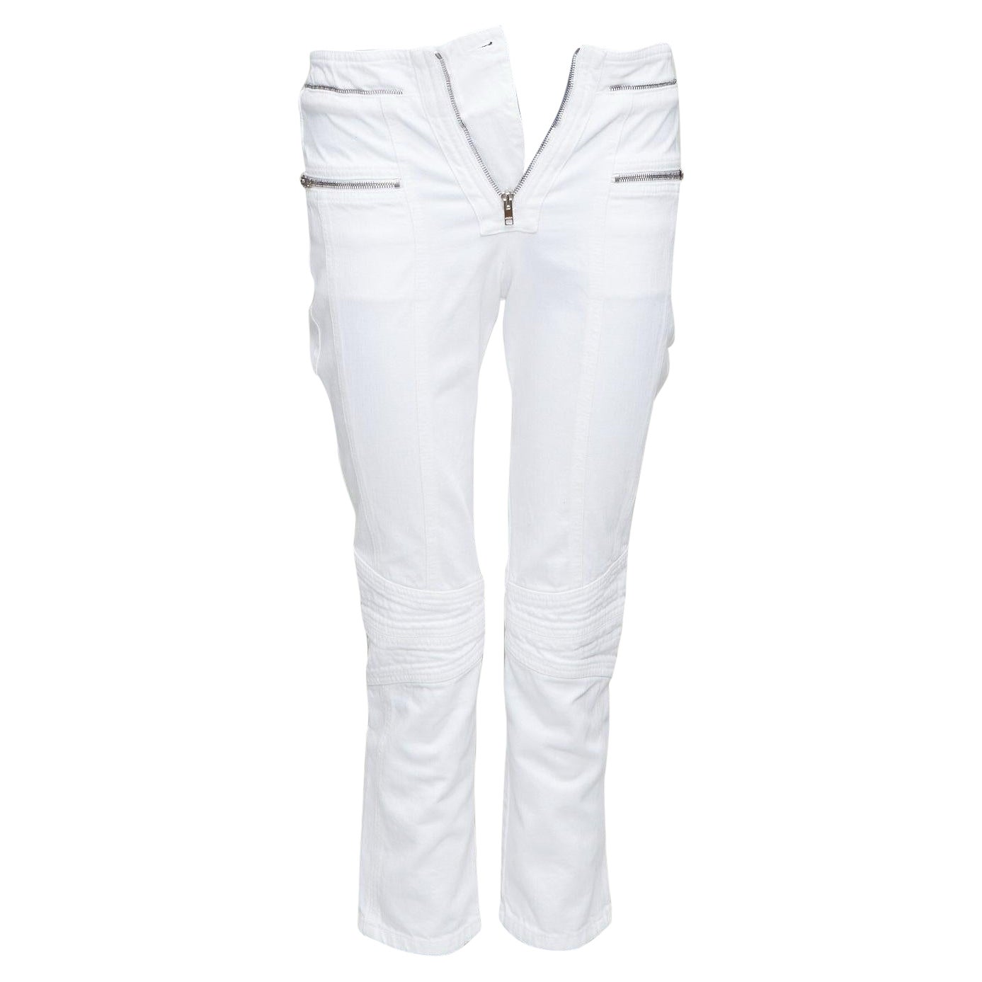 ISABEL MARANT Loma white denim silver zip panelled biker jeans FR34 XS For Sale