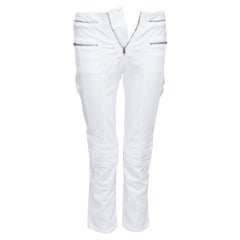 ISABEL MARANT Jeans biker Loma in denim bianco e argento con zip FR34 XS