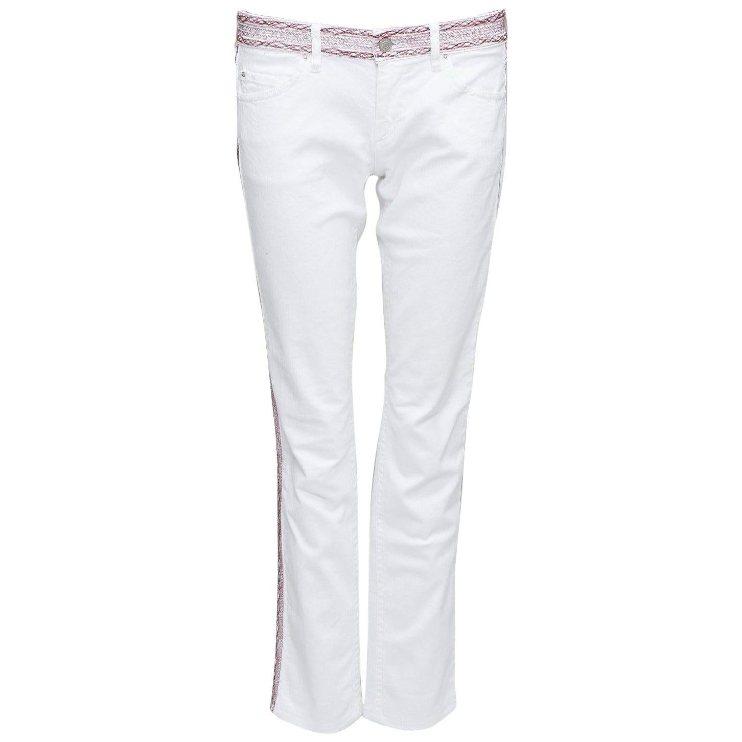 ISABEL MARANT ETOILE white denim red black stitch detail jeans FR38 M For Sale