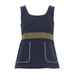 MARNI top doppio taschino in cotone cachi navy con rifiniture bianche IT38 XS