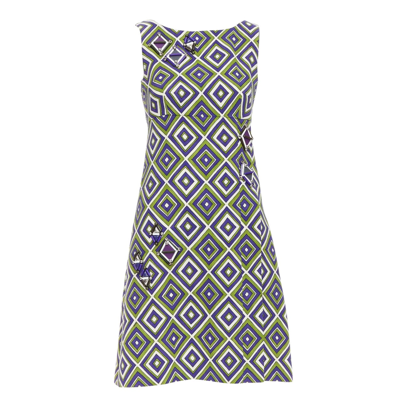 PRADA 2012 Runway vert violet résine applique robe mini mod IT38 XS