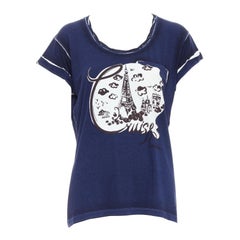LOUIS VUITTON 2012 Cruise Eiffle Tower Paris print navy viscose silk tshirt S