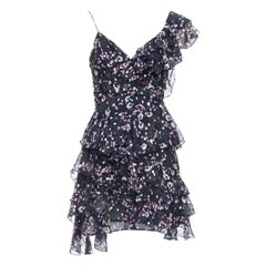 ISABEL MARANT Manda abito asimmetrico con volant in seta metallizzata e stampa floreale FR34