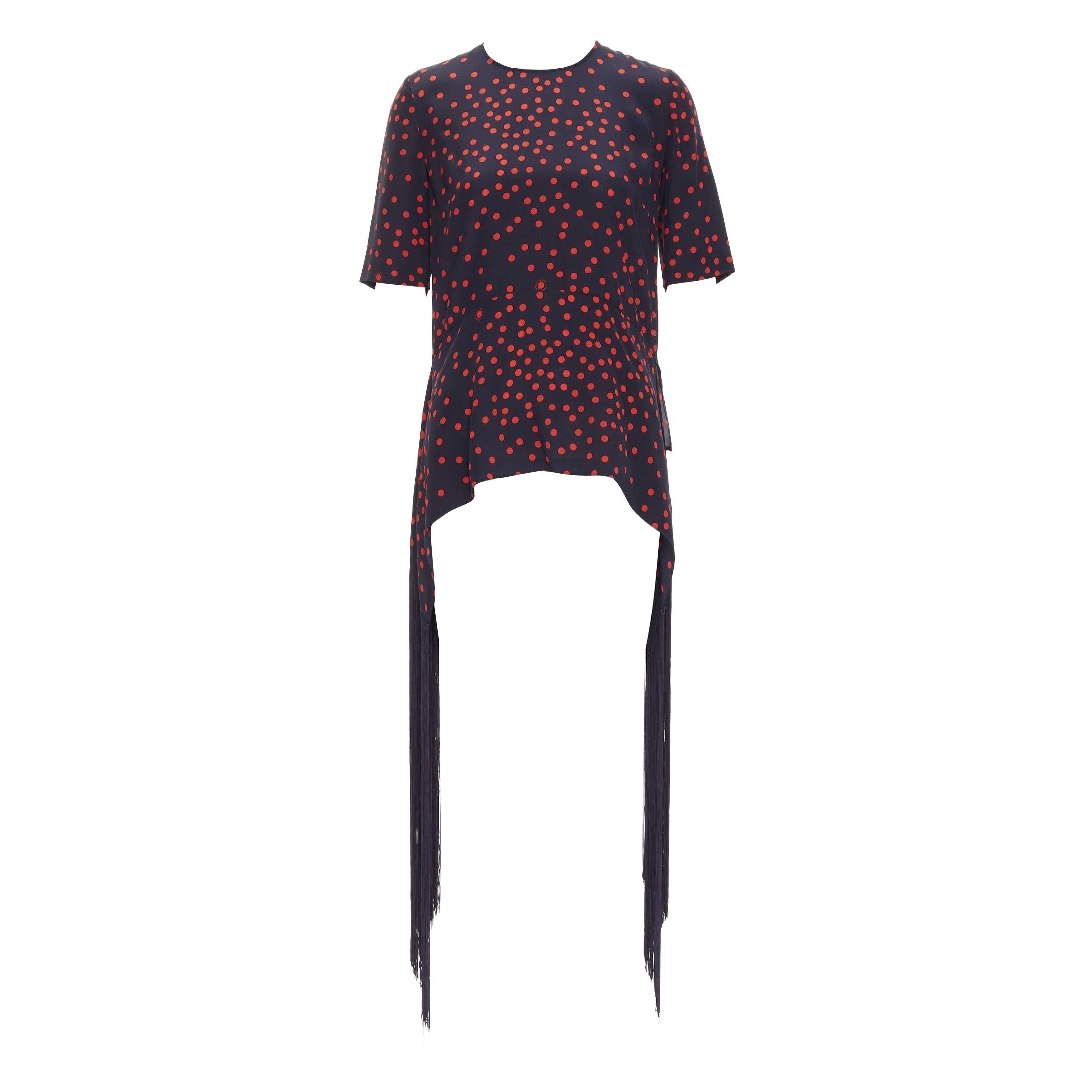 Stella McCartney 2019 top in seta rossa e marina con frange Dot Dot Dot IT38 XS in vendita