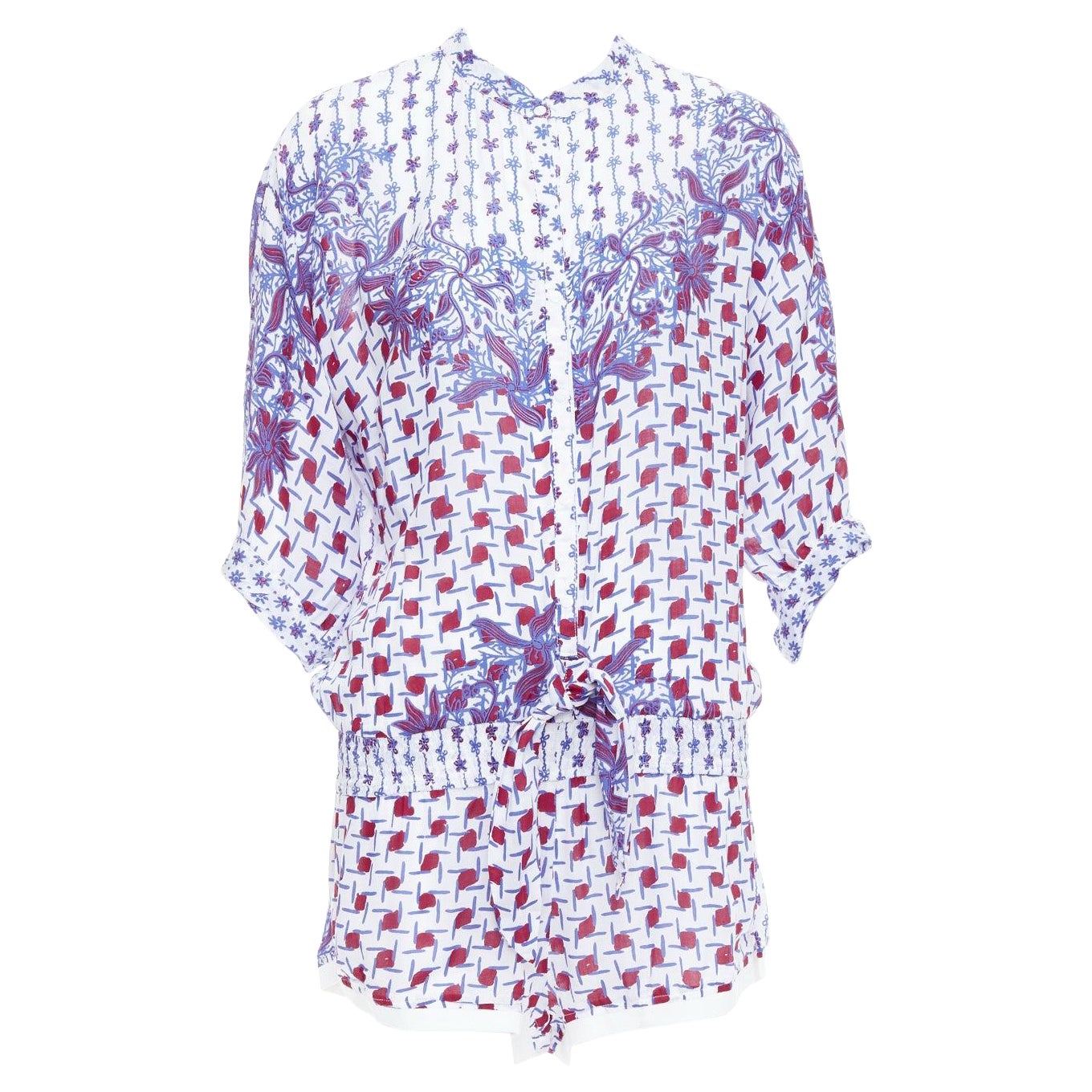 POUPETTE SAINT BARTH Kim blue red white floral printed romper US0 XS For Sale
