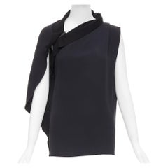 LANVIN 2010 top nero in misto viscosa con zip asimmetrica FR36 S