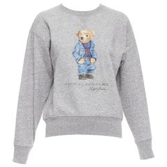POLO RALPH LAUREN Andover Heather Denim Bear print crew sweat pullover S