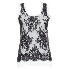 DOLCE GABBANA black white cotton lace overlay tank top IT40 S