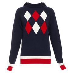 MONCLER 2017 red navy white wool argyle turtleneck sweater top XS