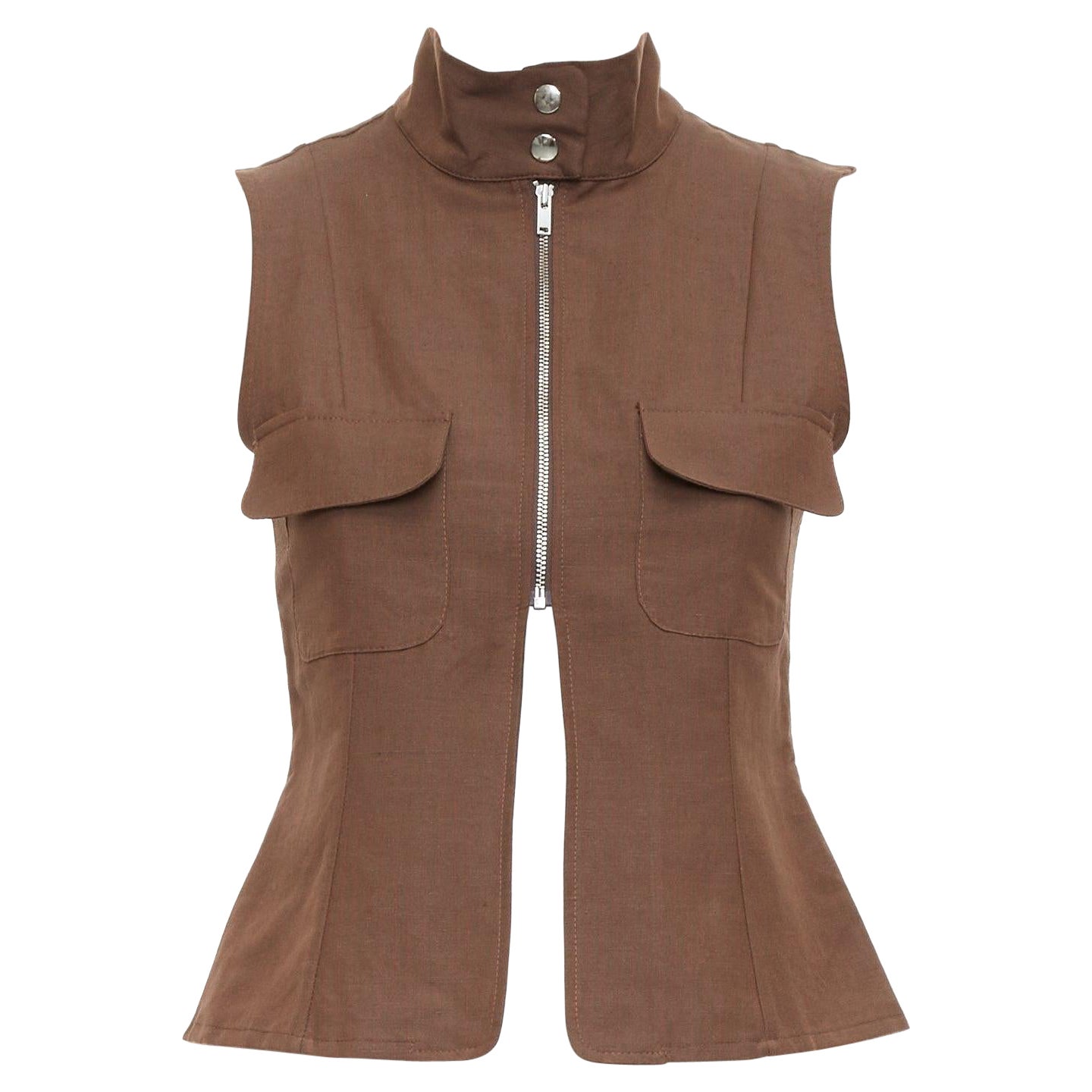 PALOMA WOOL brown linen organic cotton pocketed sleeveless top XS For Sale