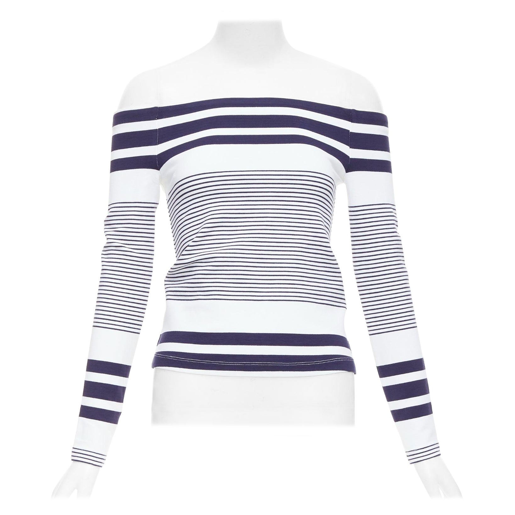 ROSETTA GETTY navy white multi striped sailor off shoulder top XS For Sale