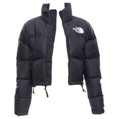 THE NORTH FACE Nuptse black nylon logo cropped zip up puffer coat XS