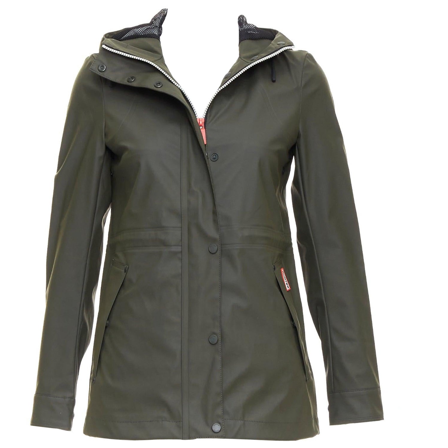HUNTER Original veste de pluie à fermeture éclair vert olive foncé caoutchouté blanc XXS