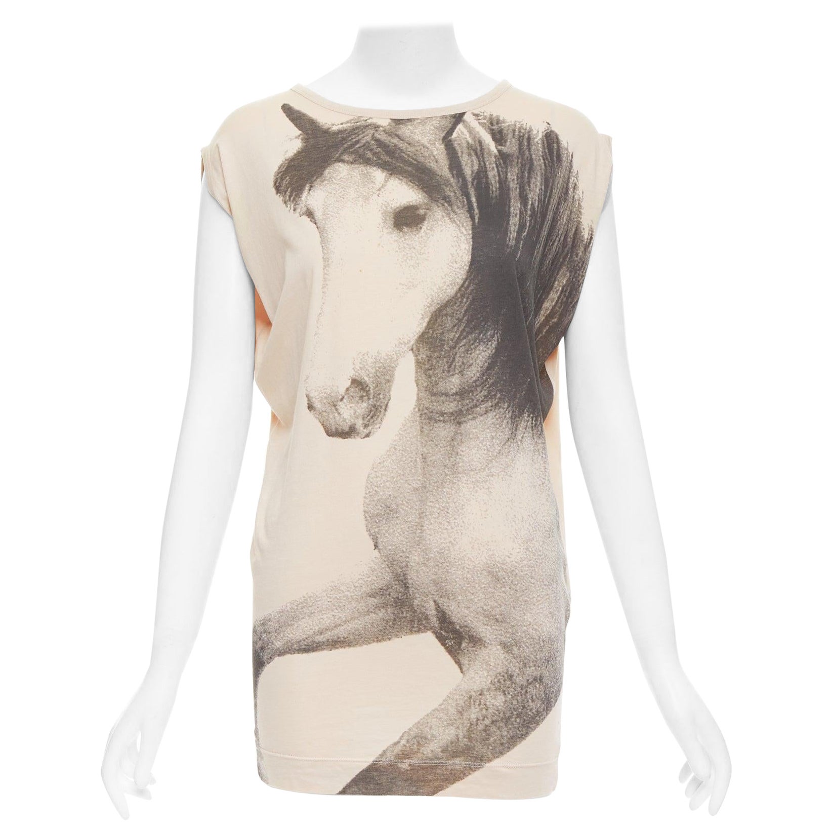 STELLA MCCARTNEY 2010 beige cotton horse print cape sleeve tunic top IT36 XXS For Sale