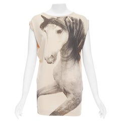 Stella McCartney 2010 beige cotone stampa cavallo manica a mantellina tunica top IT36 XXS