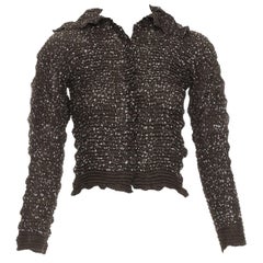 Issey Miyake, camicia marrone con colletto increspato e top M.